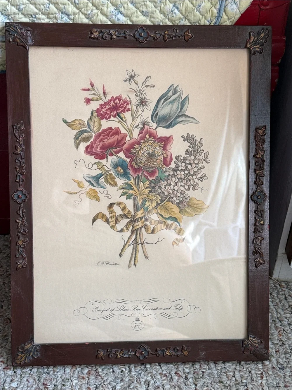 Vintage Frame with Lithograph Floral Designs by LF Roubillac #8 Cottage Decor